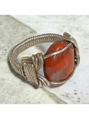 Wire Wrapped Agate Ring Size 7.75 Handmade Jewelry
